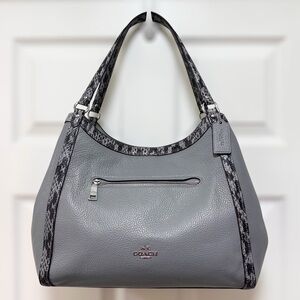 Coach Kristy Granite Grey Pebbled Leather Python Trim Shoulder Bag
